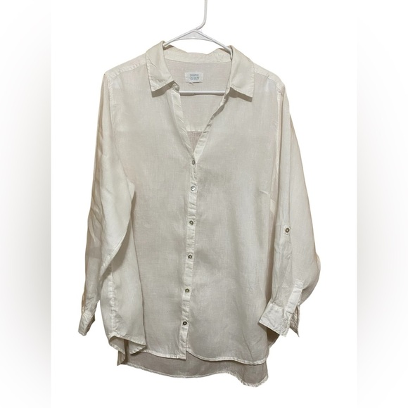 Sigrid Olsen 100% Linen White Long Sleeve Button Front Shirt Top, Plus Size 1X. - Picture 1 of 11